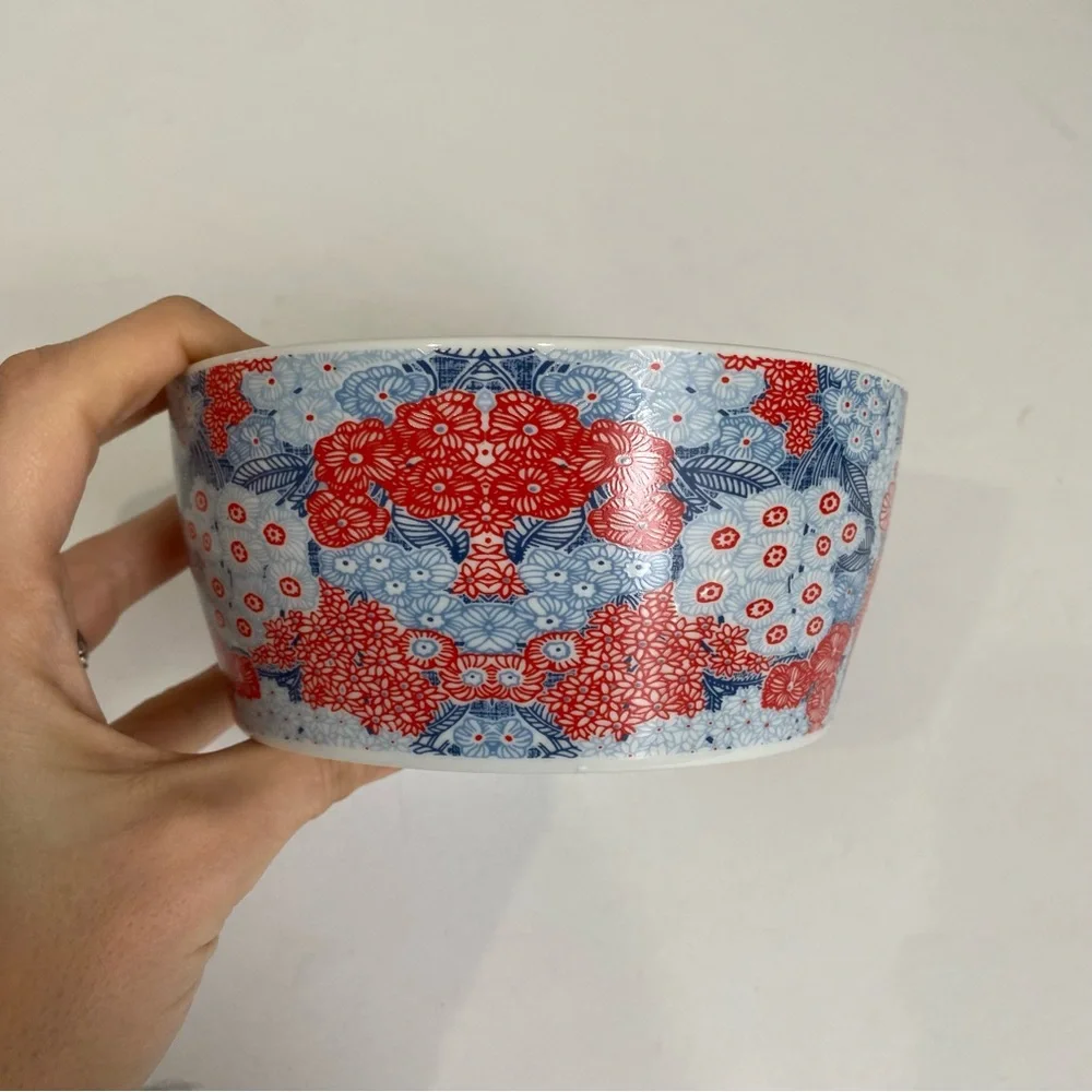 SUR LA TABLE Red Blue Pique-Nique Floral Porcelain Bowl